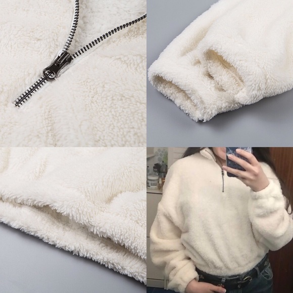 ✨SOLD✨ Fuzzy Teddy Half Zip Up Crop Fleece Hoodie - Picture 7 of 8